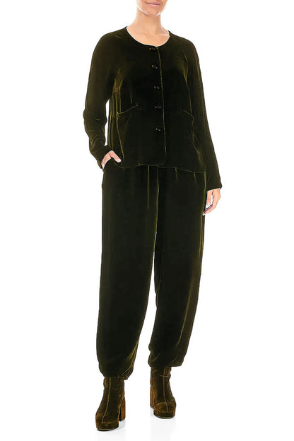 Minimalistische Seidensamtjacke in Waldnebel