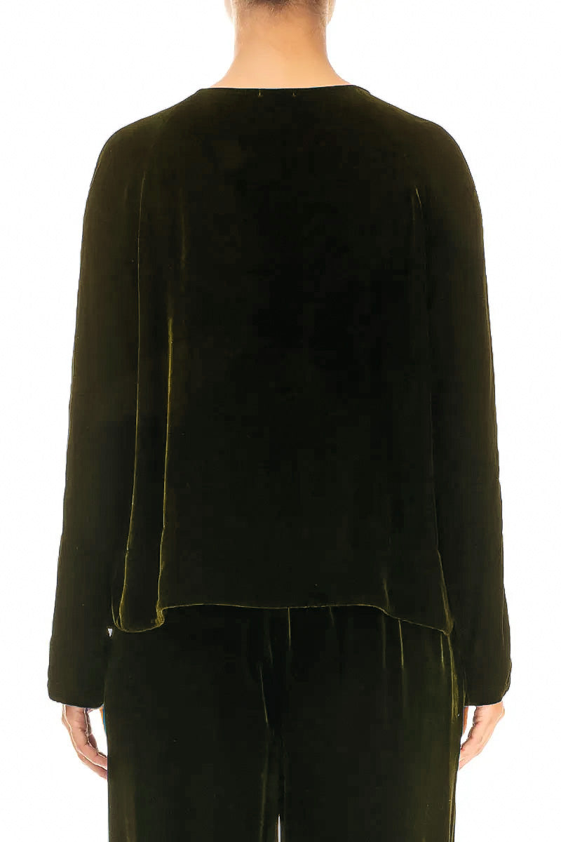 Veste minimaliste en velours de soie couleur brume de forêt