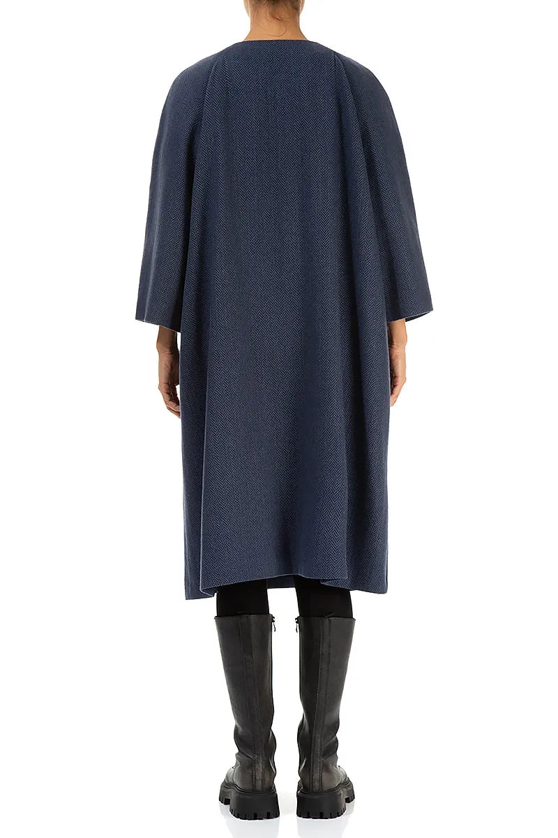 Minimalist Blue Herringbone Wool Coat 2