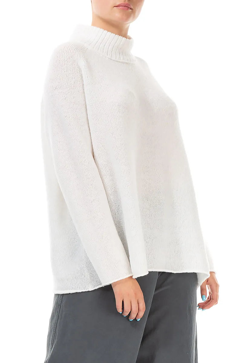 Mock Neck White Wool Sweater 3