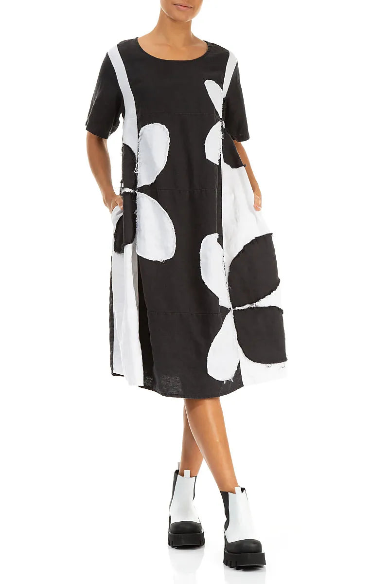 Monochrome Petal Linen Dress 4