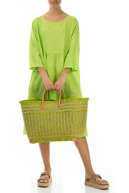Natural Large Green French Market Basket 2