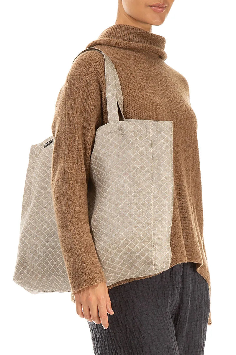 Natural Lattice Linen Tote Bag 1
