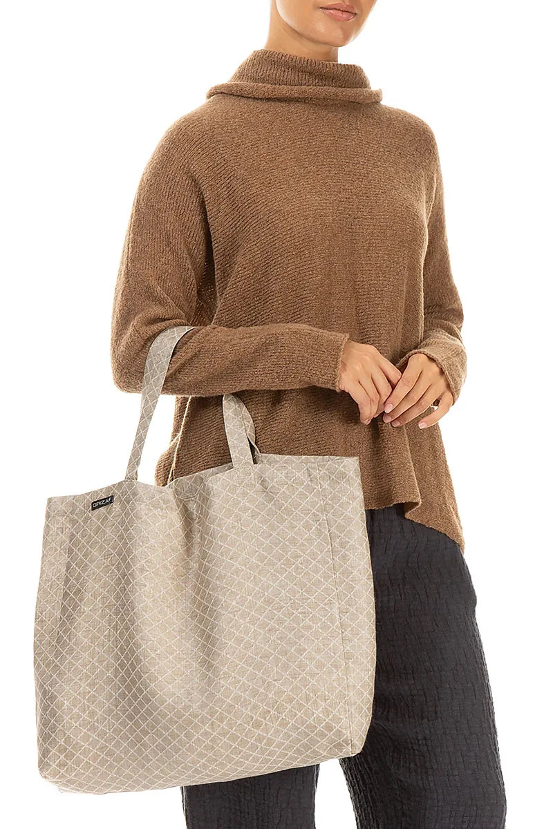 Tragetasche aus Leinen mit natürlichem Gittermuster