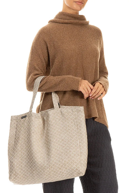 Tragetasche aus Leinen mit natürlichem Gittermuster