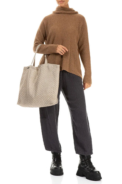 Tragetasche aus Leinen mit natürlichem Gittermuster