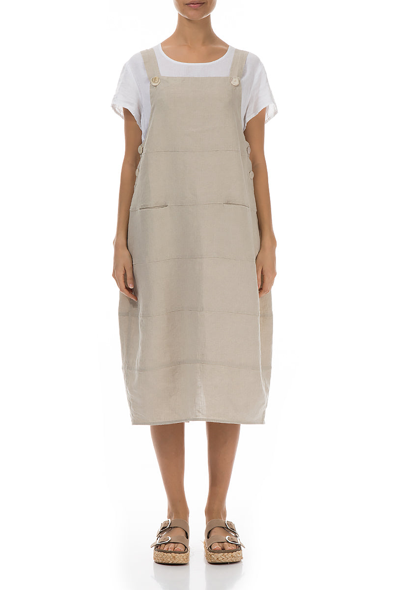 Natural Linen Dungaree Dress 1