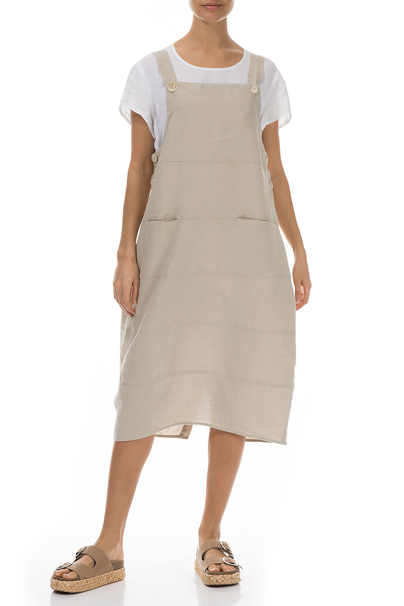 Natural Linen Dungaree Dress 5