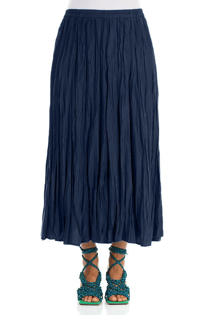 Jupe froissée en pure soie bleu marine