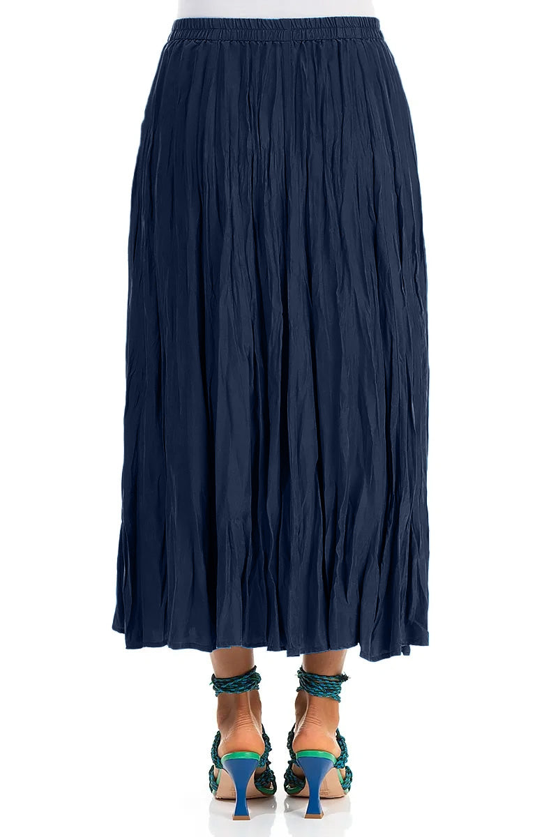 Jupe froissée en pure soie bleu marine