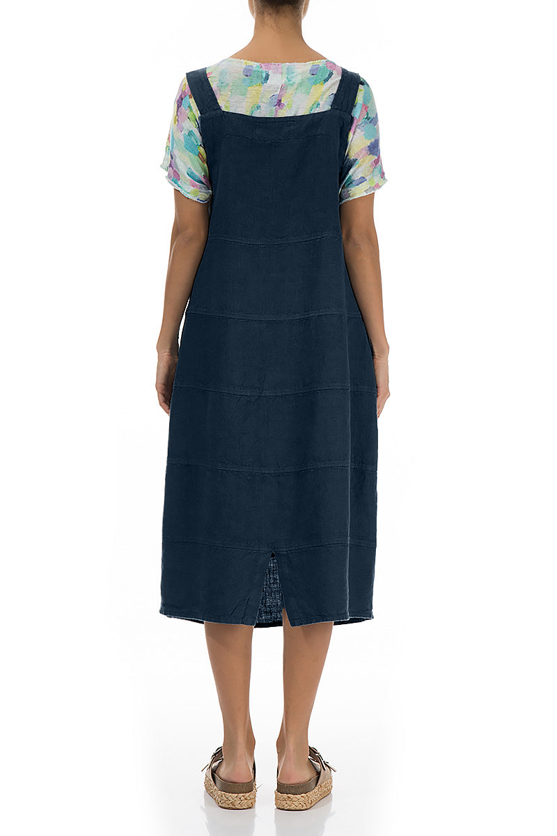 Navy Linen Dungaree Dress