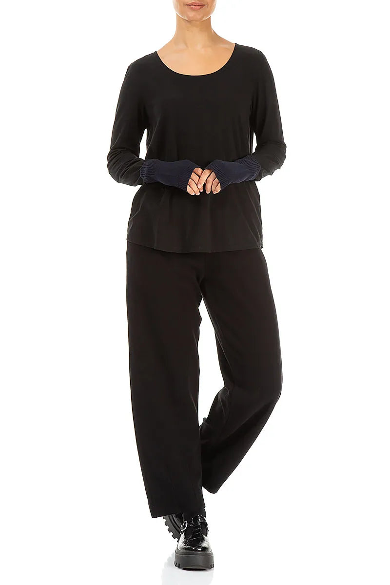 Manchettes en laine douce bleu marine