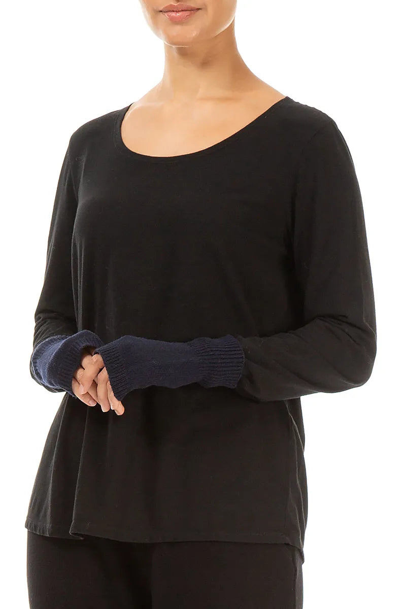 Manchettes en laine douce bleu marine
