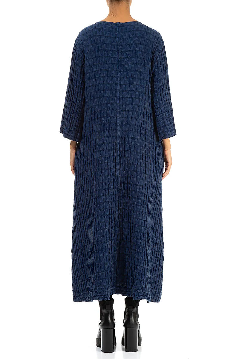 Navy Textured Linen Shift Dress 2