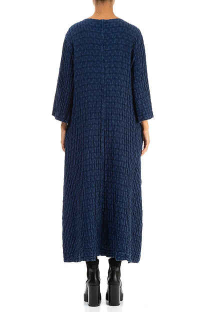 Navy Textured Linen Shift Dress 2