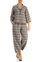 Notched Collar Greige Check Linen Jacket 4