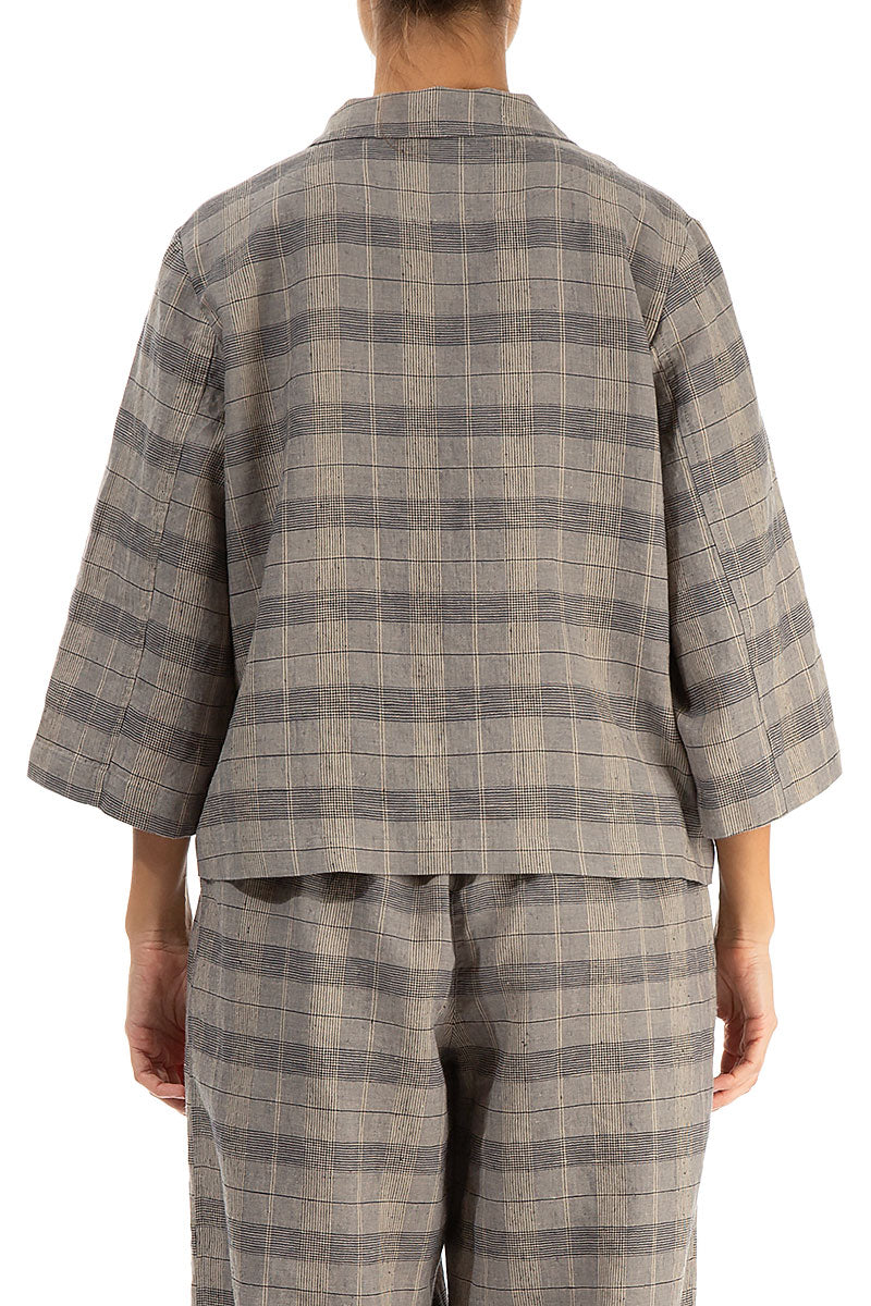 Notched Collar Greige Check Linen Jacket 2