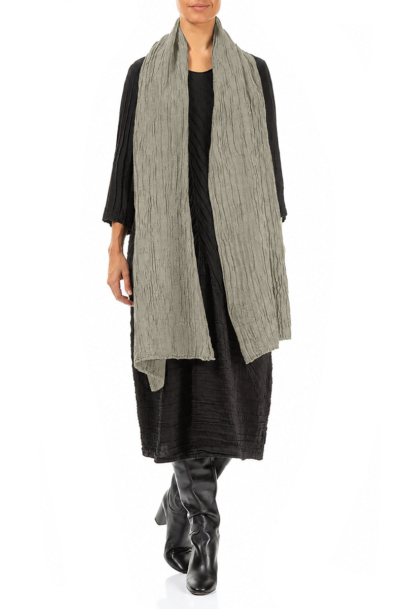 Olive Grey Crinkled Silk Linen Scarf 2