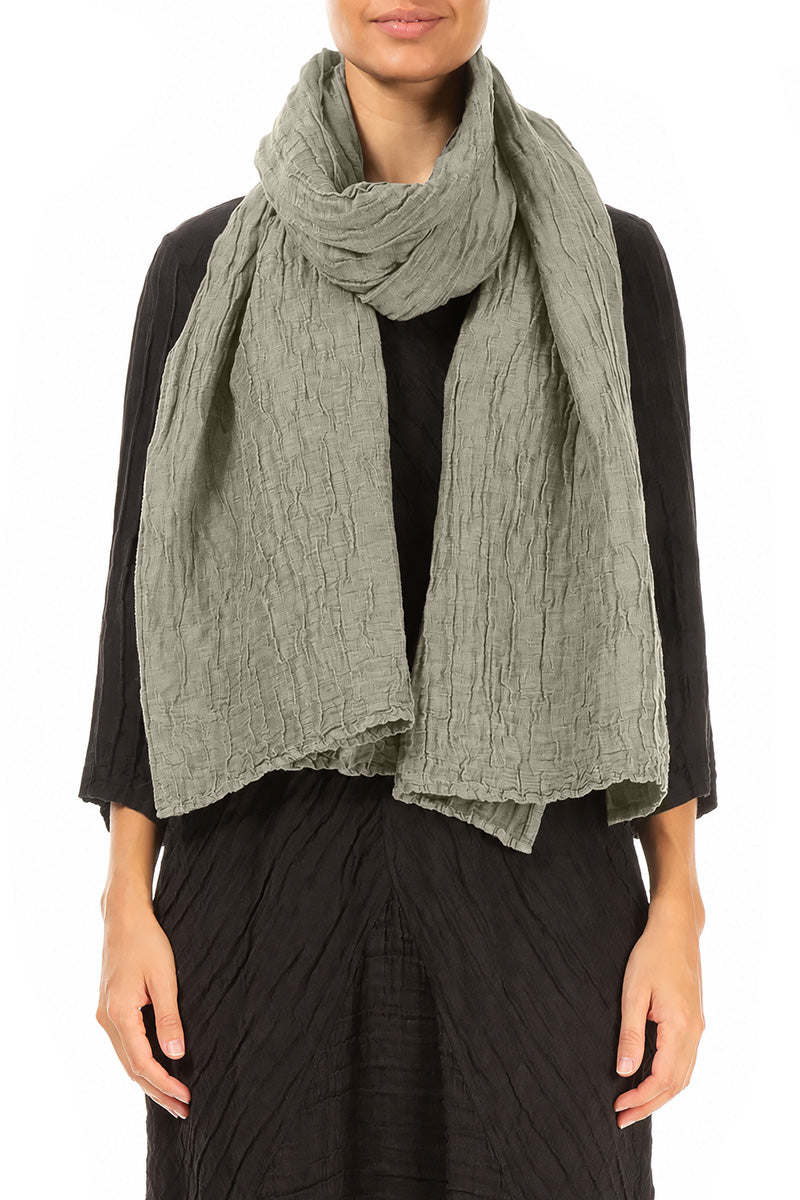 Olive Grey Crinkled Silk Linen Scarf 1