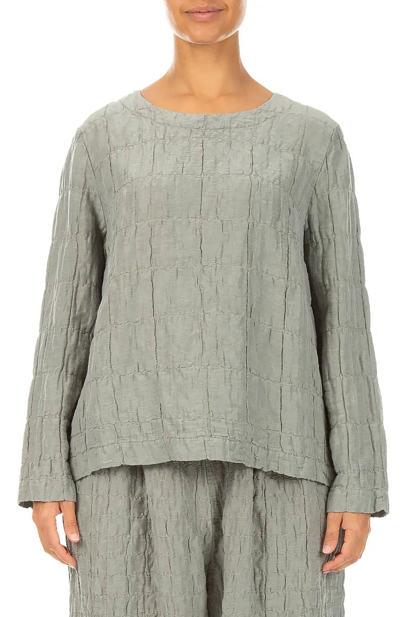 Olive Grey Pleated Silk Linen Blouse 1