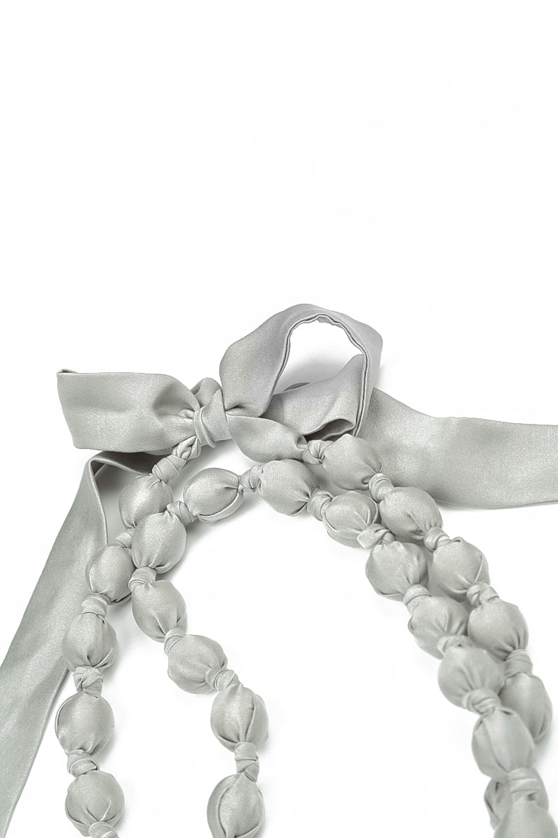 Olive Grey Silk Fine Bead Necklace 4