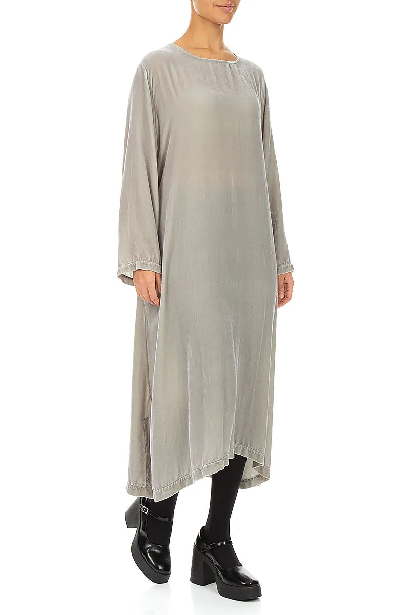 Olive Grey Silk Velvet Shift Dress 4