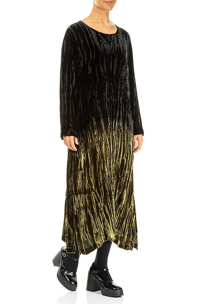 Olivgrünes Seidensamt-Ombré-Etui-Kleid