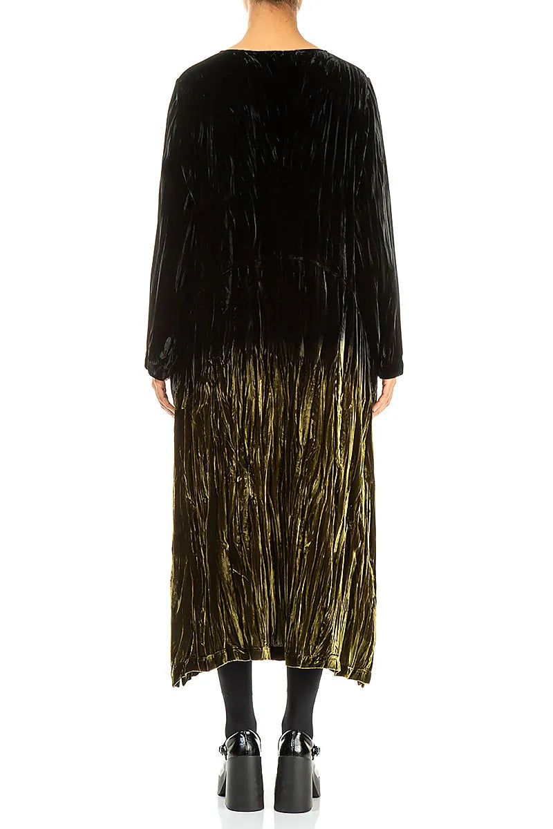 Robe droite ombrée en velours de soie olive