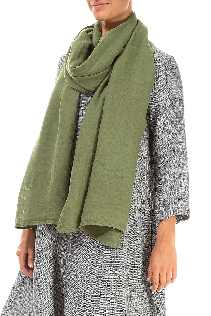 Olive Soft Gauze Linen Scarf 3