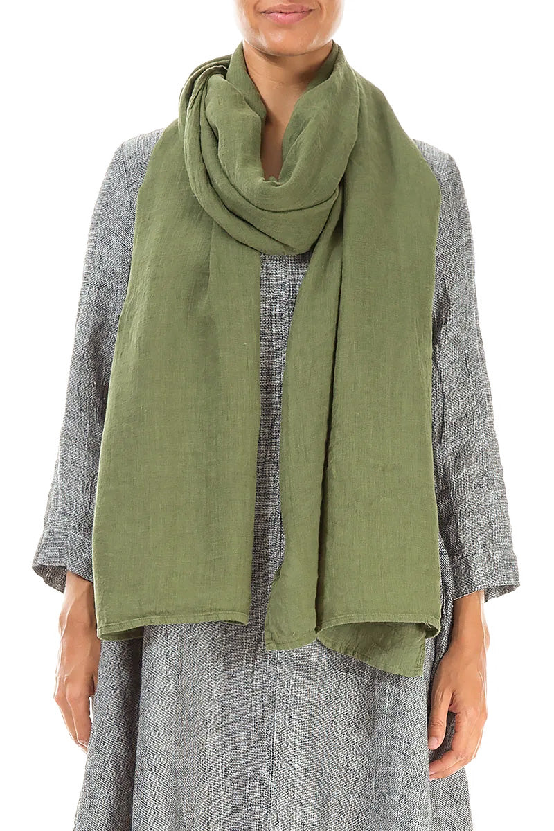 Olive Soft Gauze Linen Scarf 1