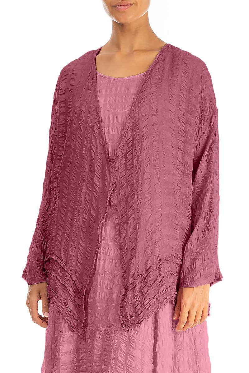 Veste ouverte en soie texturée rubis antique