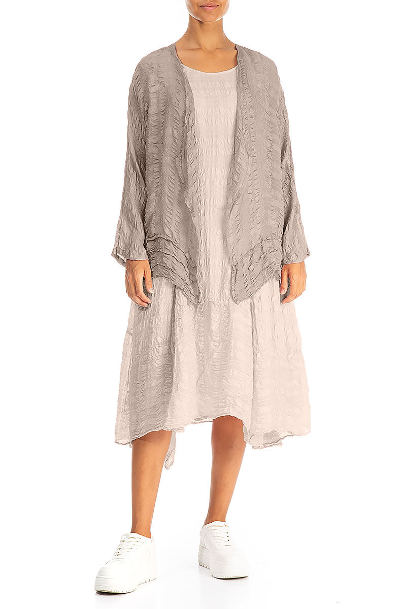 Veste ouverte en soie texturée beige