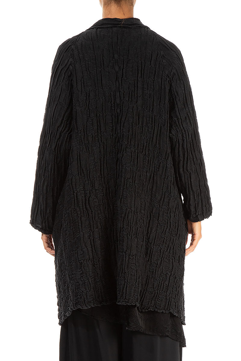 Open Black Circle Silk Linen Jacket 2