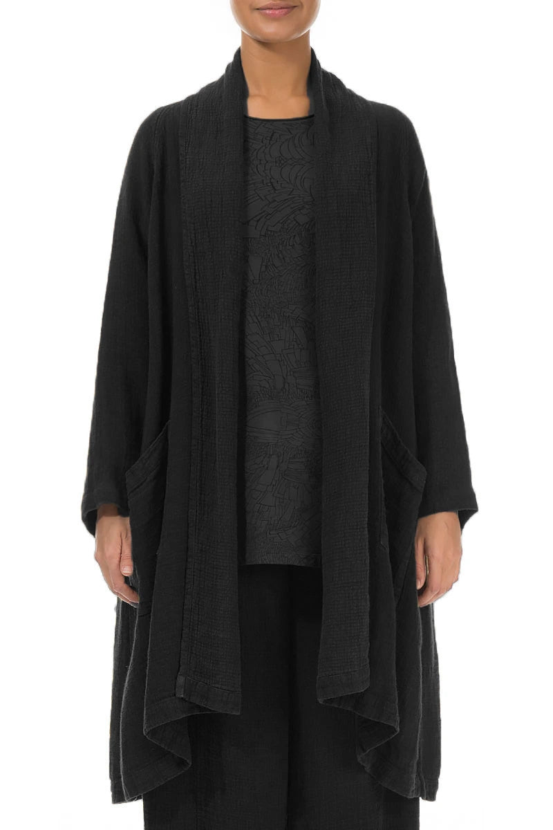Open Black Heavier Linen Jacket 1