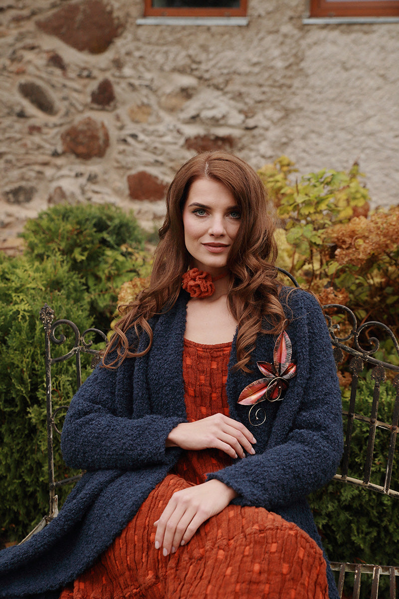 Open Blue Violet Alpaca Wool Coat Cardigan 6