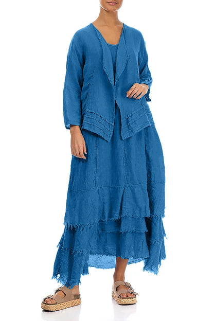 Open Cobalt Blue Gauze Linen Jacket