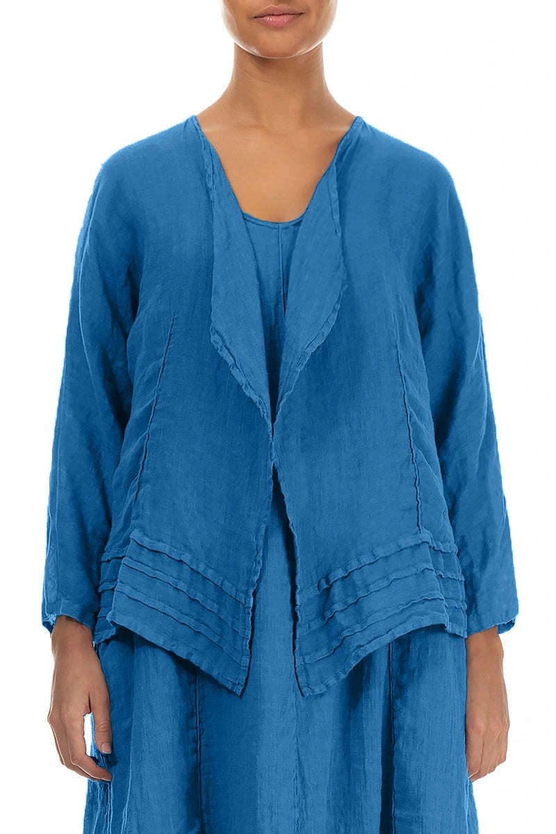 Open Cobalt Blue Gauze Linen Jacket