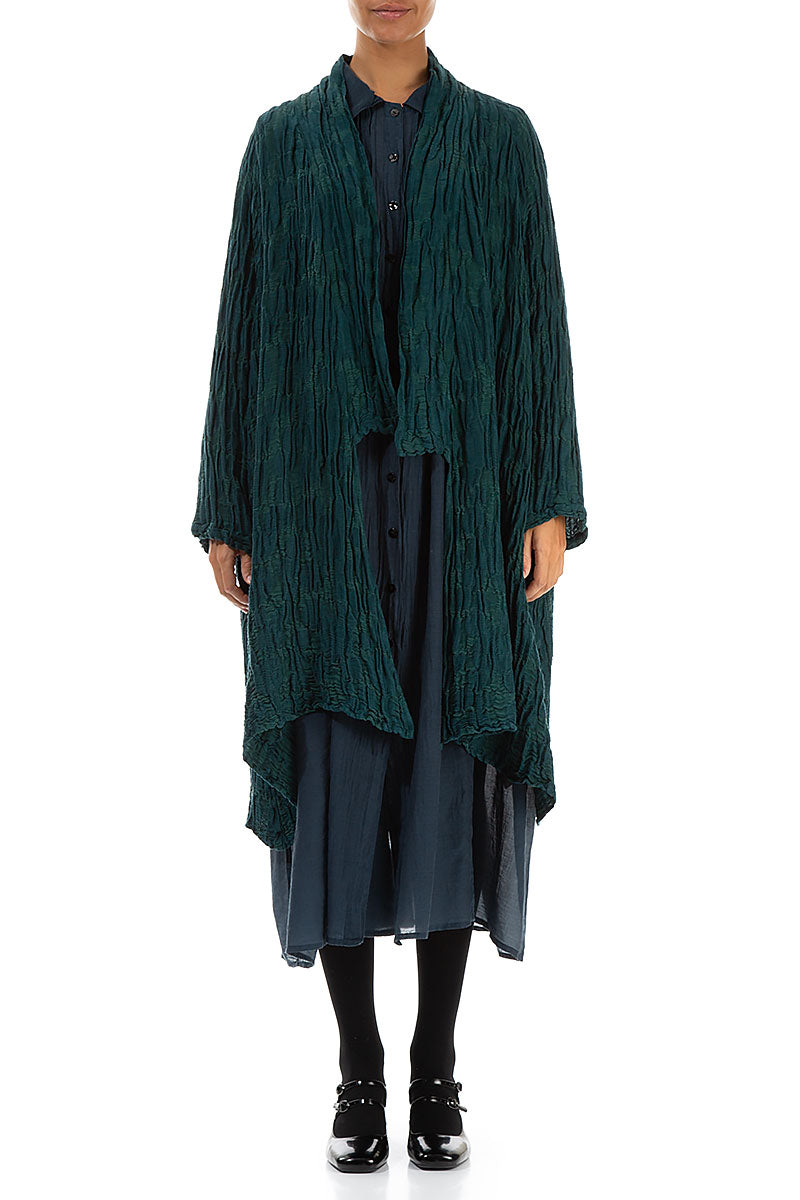 Open Emerald Circle Silk Linen Jacket 1