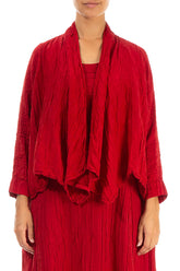 Open Crinkled Red Silk Linen Jacket 1