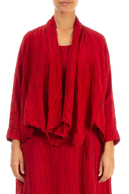 Open Crinkled Red Silk Linen Jacket 1