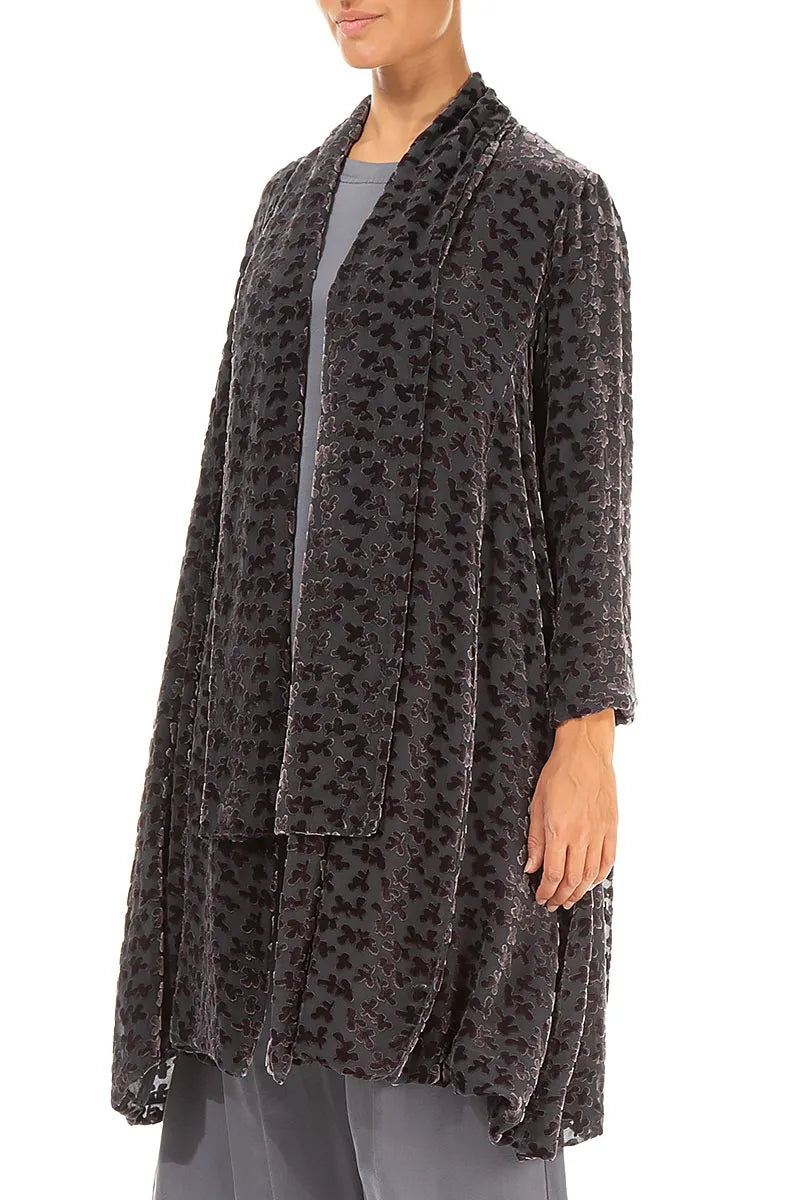 Open Devoré Petals Black Silver Silk Velvet Jacket