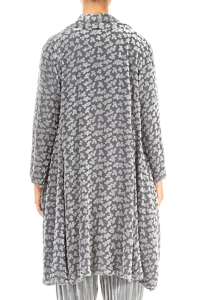 Veste en velours de soie argentée à pétales dévorés ouverts