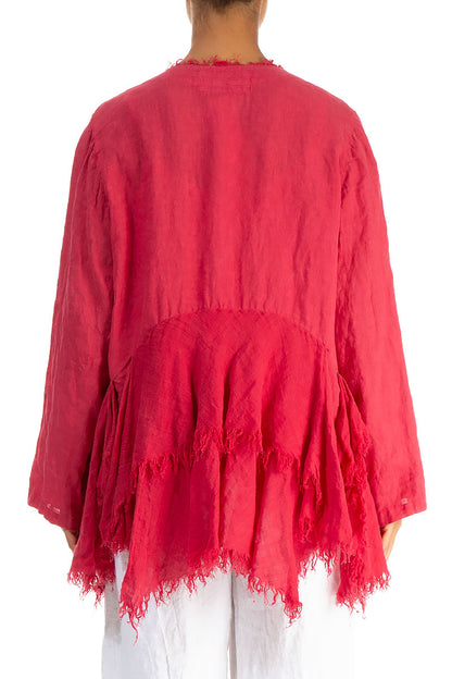 Open Fringed Raspberry Linen Jacket 2