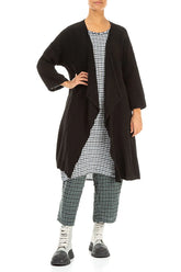 Open Front Black Textured Linen Jacket 5