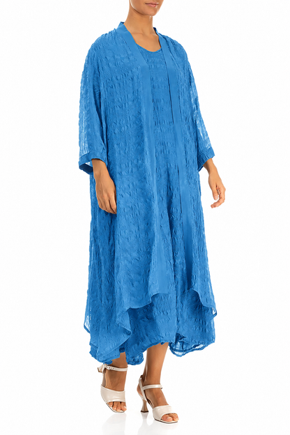Veste légère en soie bleu cobalt à coupe ouverte