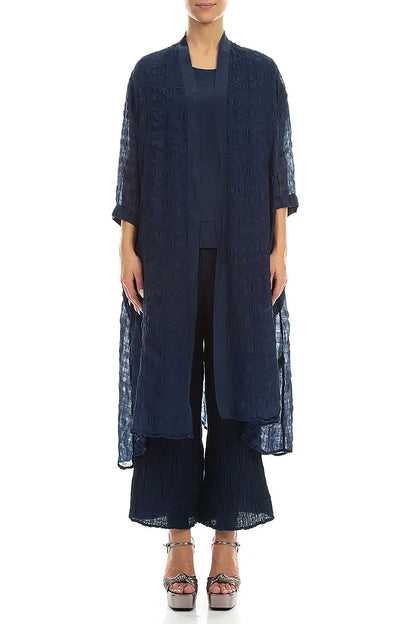 Open Front Navy Light Silk Jacket 1