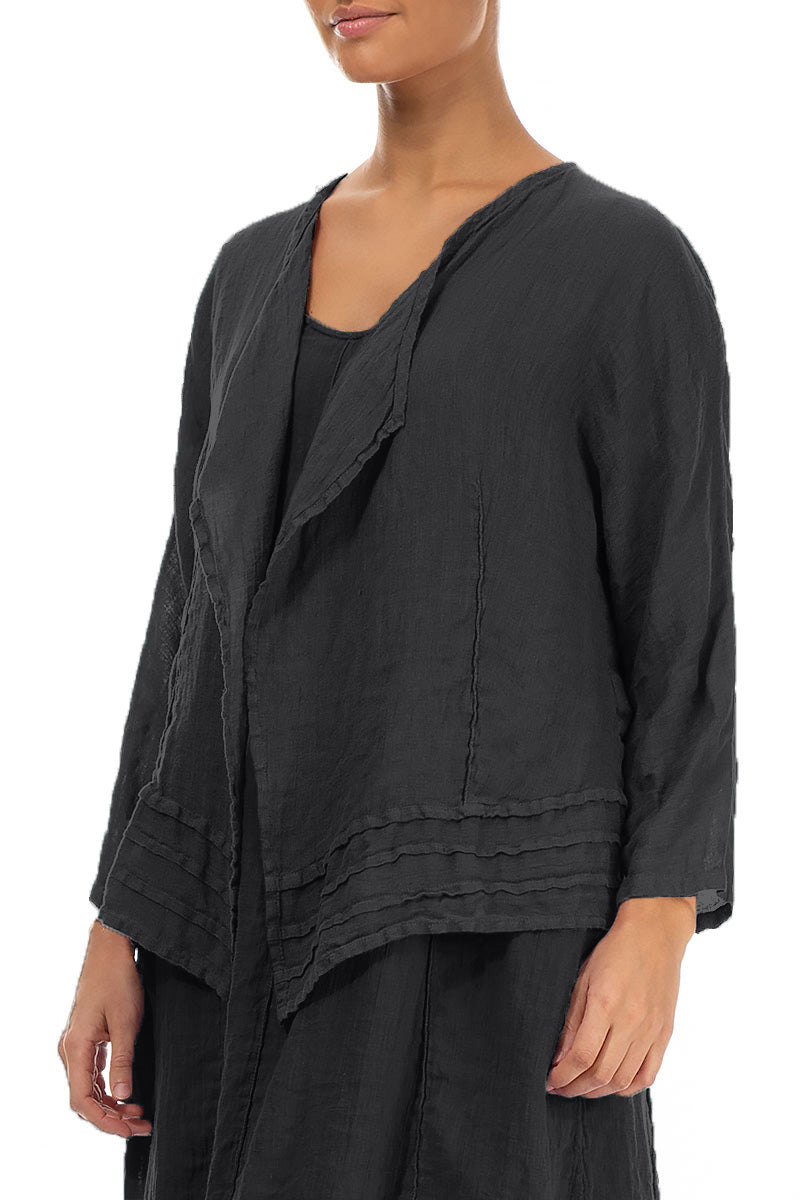 Open Graphite Gauze Linen Jacket 3