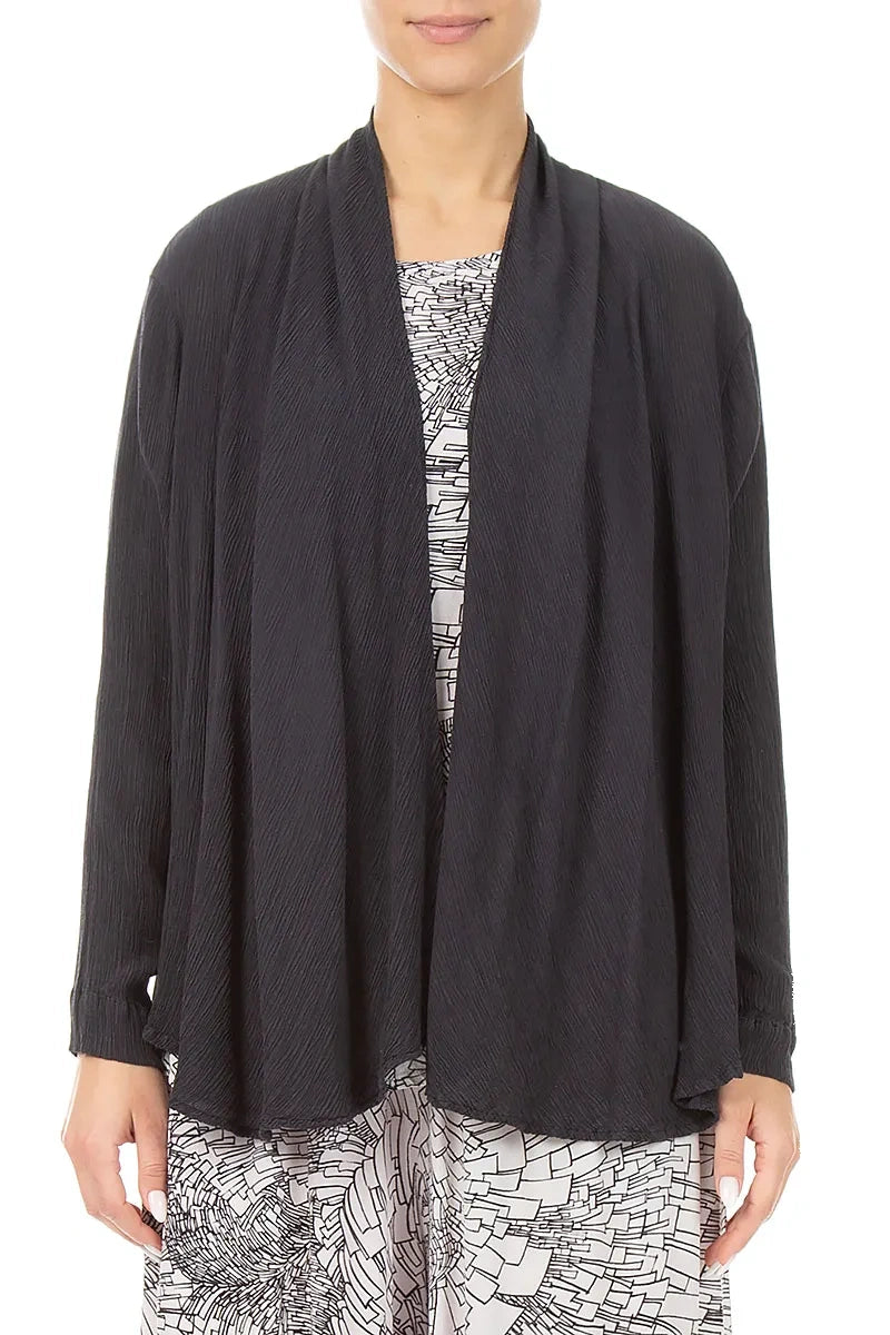 Offene Jacke aus Graphit-Seidenviskose