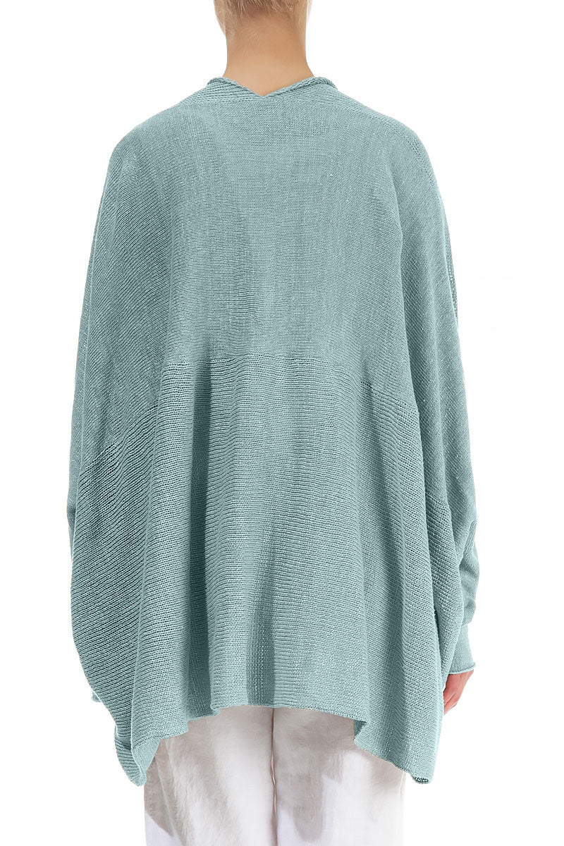 Open Longer Back Sky Blue Linen Cardigan 2