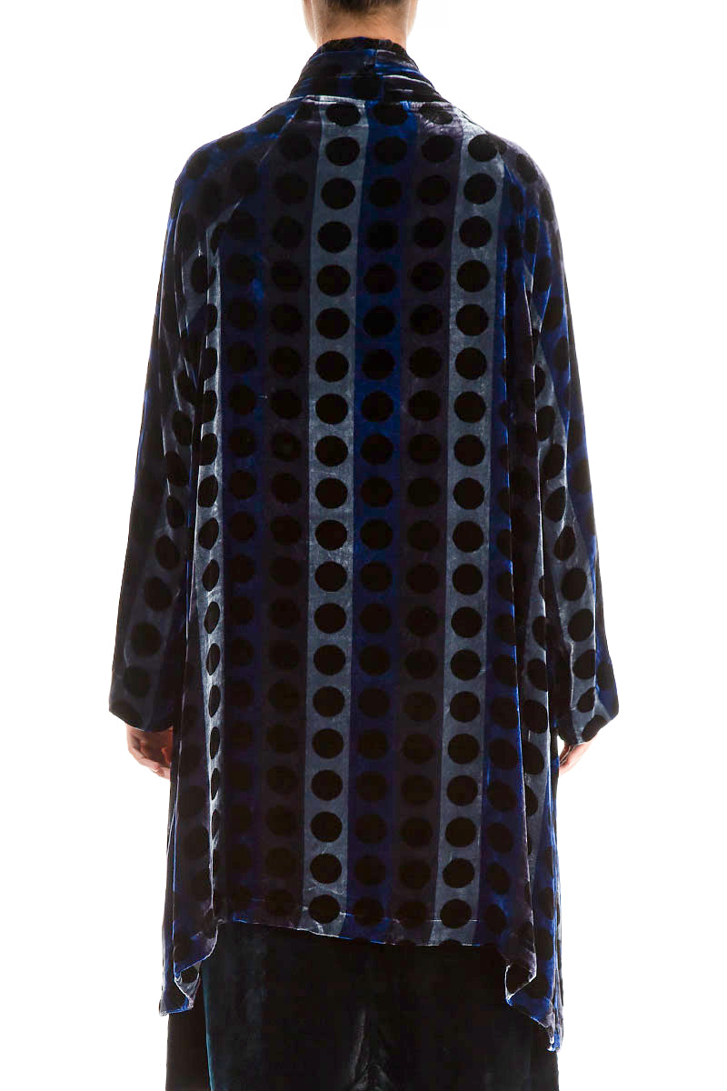 Open Patterned Blue Silk Velvet Jacket 2